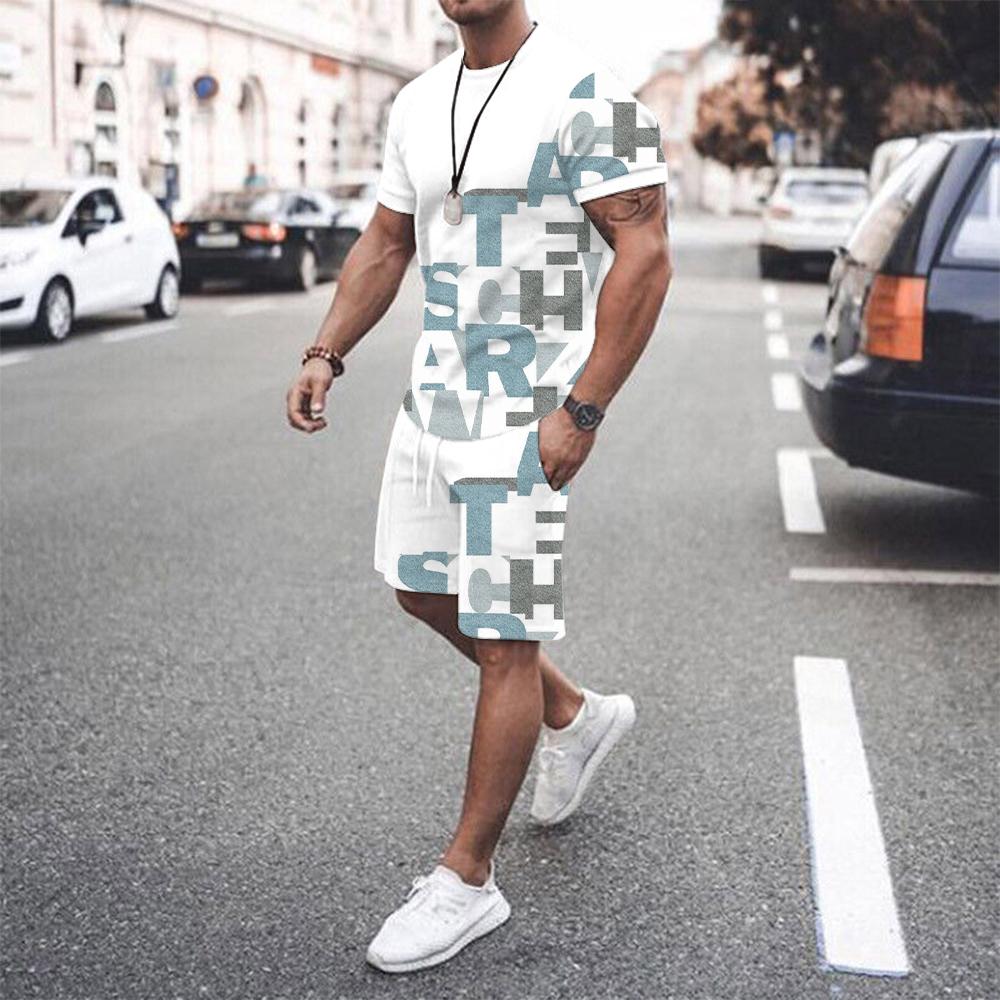 2025 Повседневная мода Красивый мужской комплект футболка шорты Летние дышащие удобные мягкие мужские свободные шорты одежда большого размера