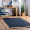 Aizza Trends Indian Handmade Braided Inner Navy Blue Natural Jute Area Rug- Jute Rug- Dining Room- Living Room