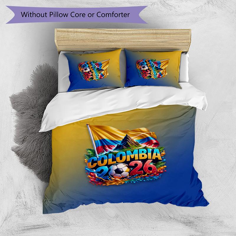 Colombia Football Printed Bedding 3 Piece Set Cozy Breathable Bed Cover Set as Housewarming Holiday Gift