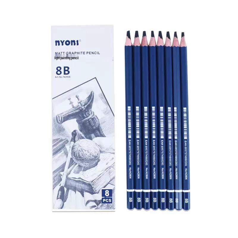 Матовые зеленые карандаши для эскизов из бамбука Neoni - 12B/2B Неотражающие для студентов-художников и экзаменов