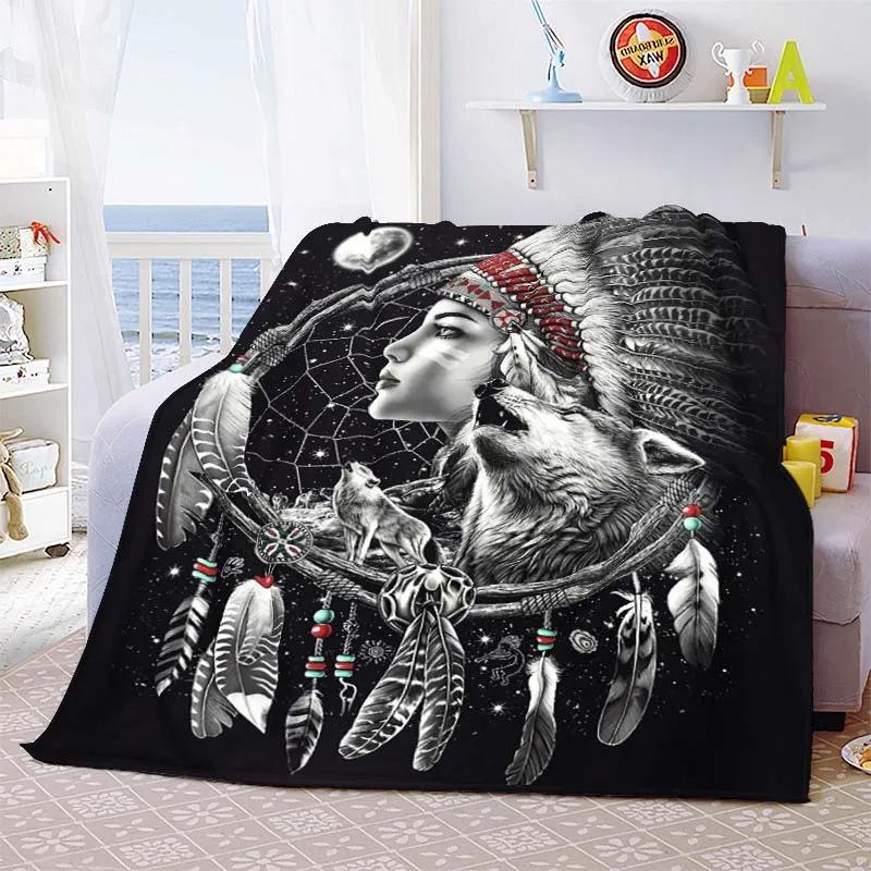 Indian Hunter Indigenous Culture Blanket Light Comfortable Flannel Blanket Quilt Bedspread Home Gift