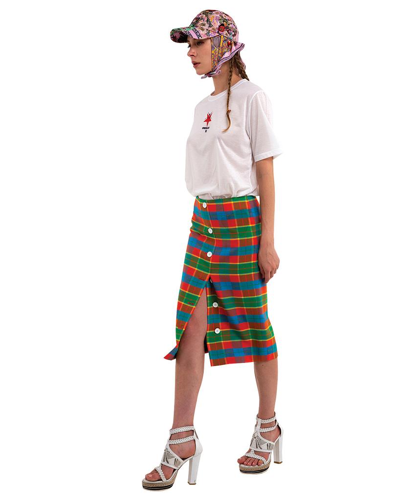 Greedius Green-Orange Plaid Skirt