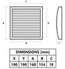 Black Ventilation Grille 190X190 Mm, With Insect Net And Shutter
