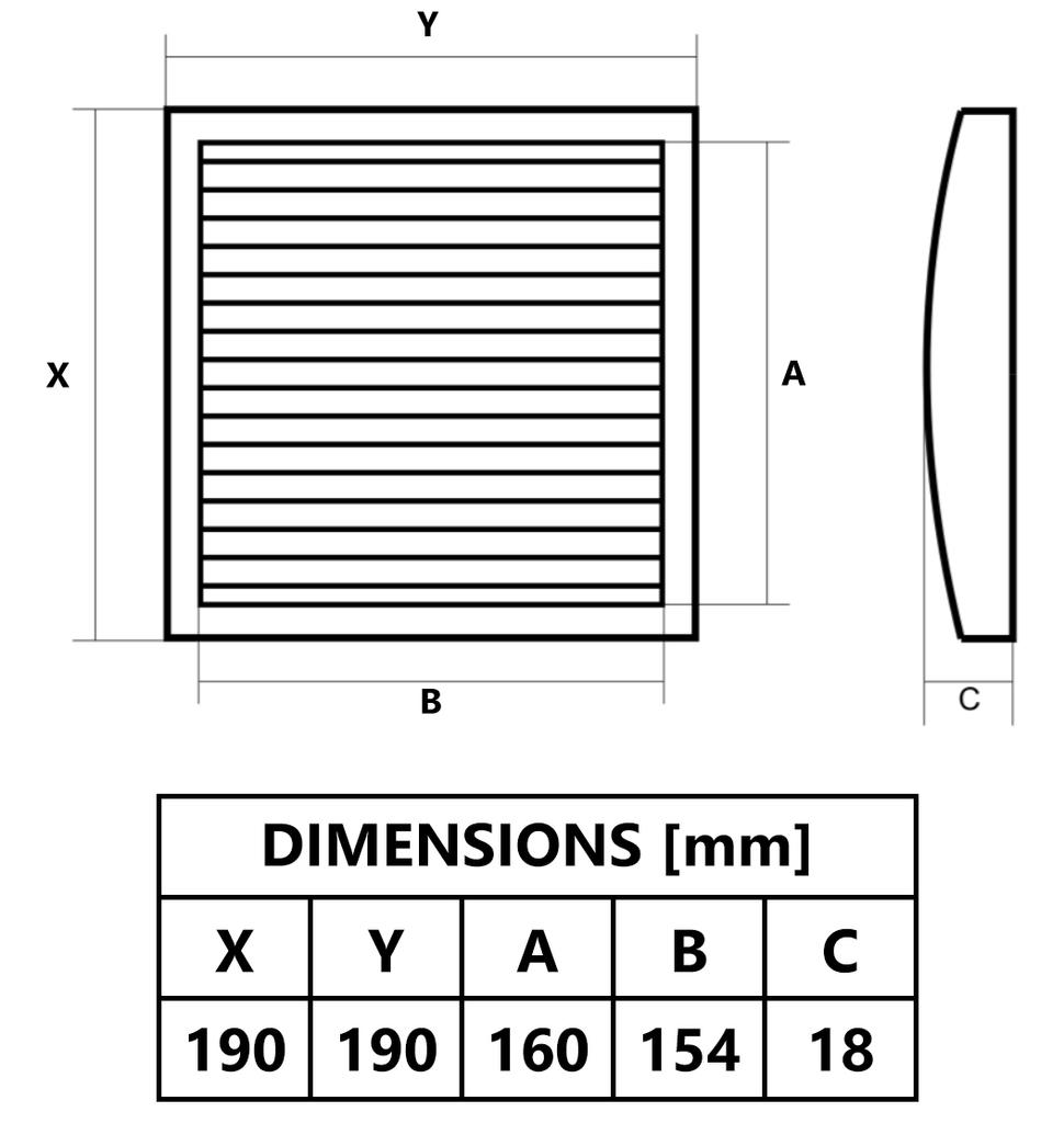 Black Ventilation Grille 190X190 Mm, With Insect Net And Shutter
