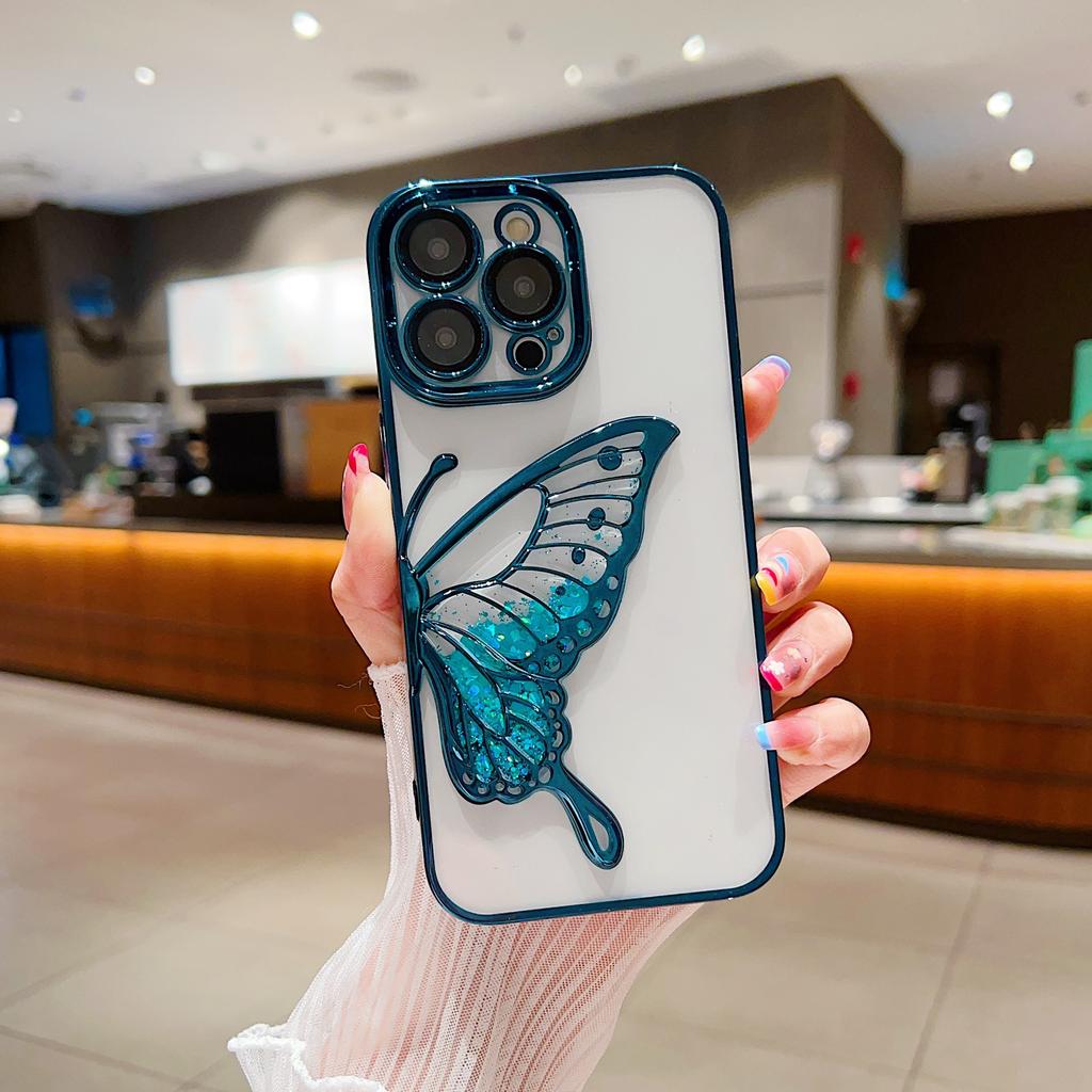 Подходит для IPhone16proMax Чехол для телефона «Бабочка песок» Гальваническое покрытие 15 Apple 14 Полное покрытие Защитный чехол с пленкой для объектива