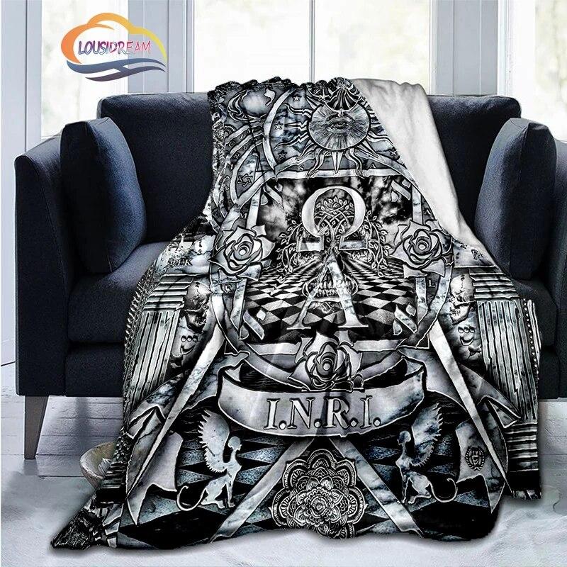 Print Freemasonry Flannel Blanket Masonic Air Conditioning Sofa  Portable Travel Camping   Suitable for All Season