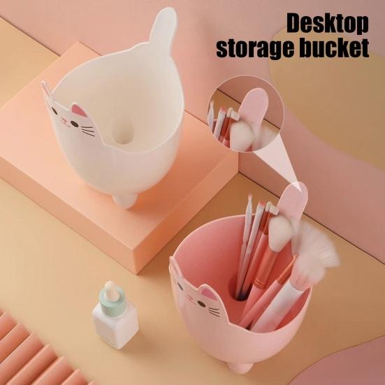 2Pcs Garbage Cans Pen Holders Large Capacity Smooth Edge Burr Free Cartoon Cat Shape Mini Table Trash Cans Storage Buckets