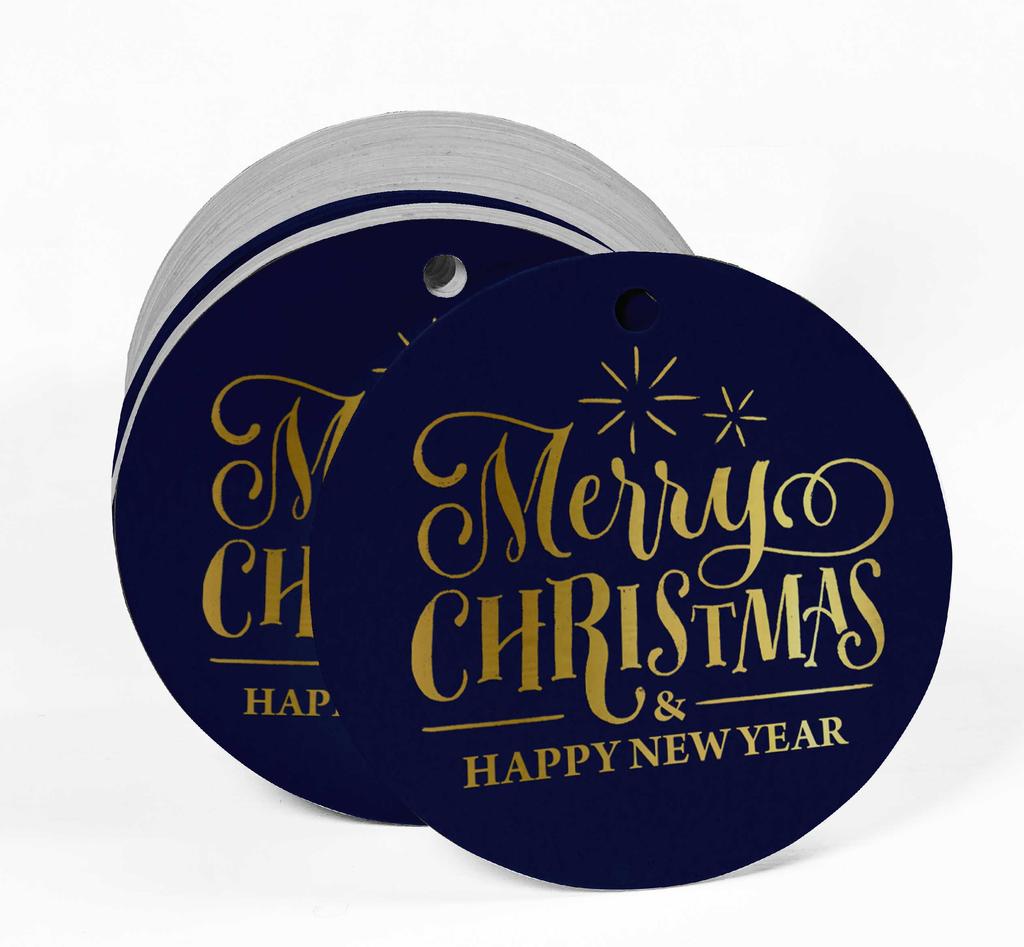 Inkdotpot Pack Of 100 Real Gold Foil Paper Tags Merry Christmas & Happy New Year Text Favor Hang