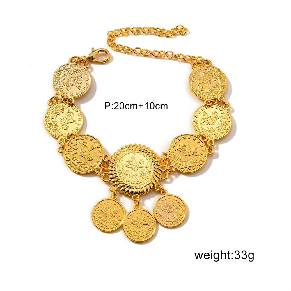 Gold Alloy Luxury Coin Anklet Women Fashion Accessory With Tassel Dangle Design