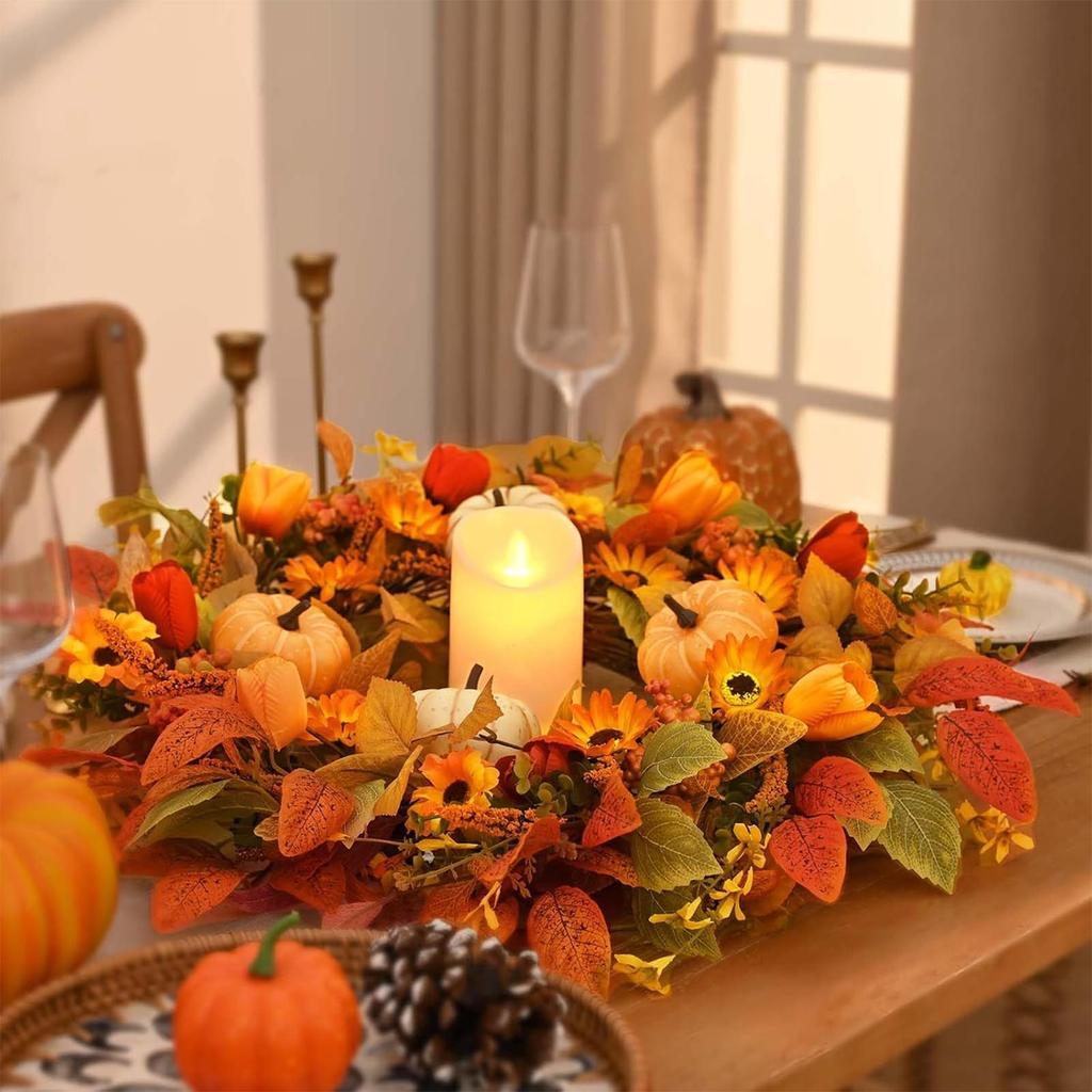 11cm Autumn wreath pendant Harvest Festival Maple Leaves Pumpkin Wreath Door Hanging Simulation Wreath Thanksgiving decor