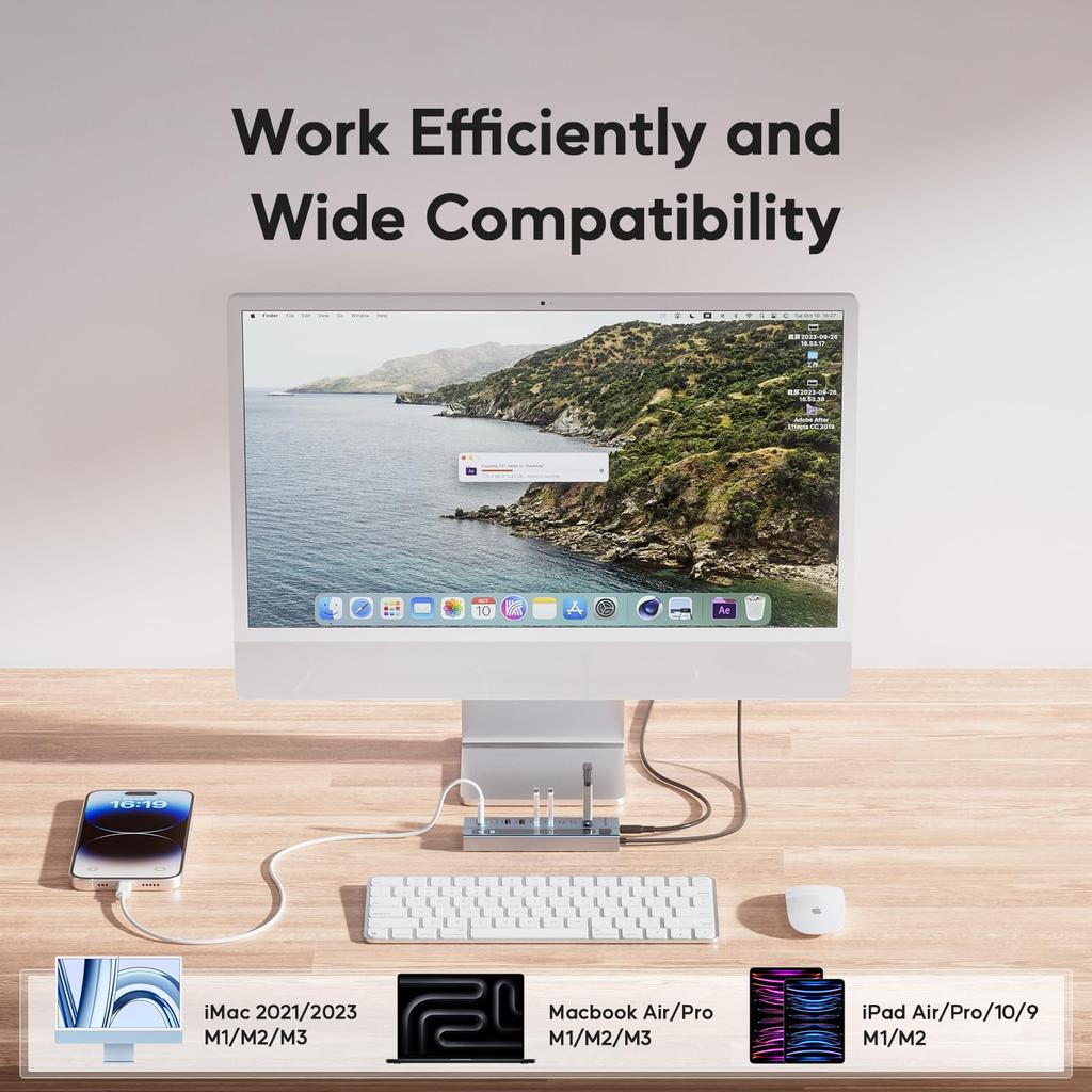PULWTOP USB-C концентратор с питанием, 2 x 4 x 2 x порта зарядки PD и адаптером постоянного тока 72 Вт, 11-в-1, поддержка SD/TF, USB-C 10 Гбит/с, USB-A 5/10 Гбит/с, Type-C 24/45 Вт (нет