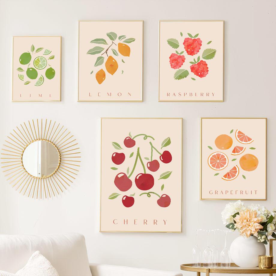 Грейпфрут Малина Вишня Банан Лимон Плакаты и принты Холст Картина Скандинавские настенные художественные картины для декора кухни