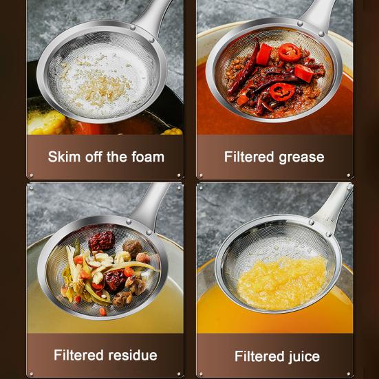 Fine Mesh Strainer for Oil Filter Skimming Grease Foam Premium Skimmer Spoon Fine Mesh Strainer