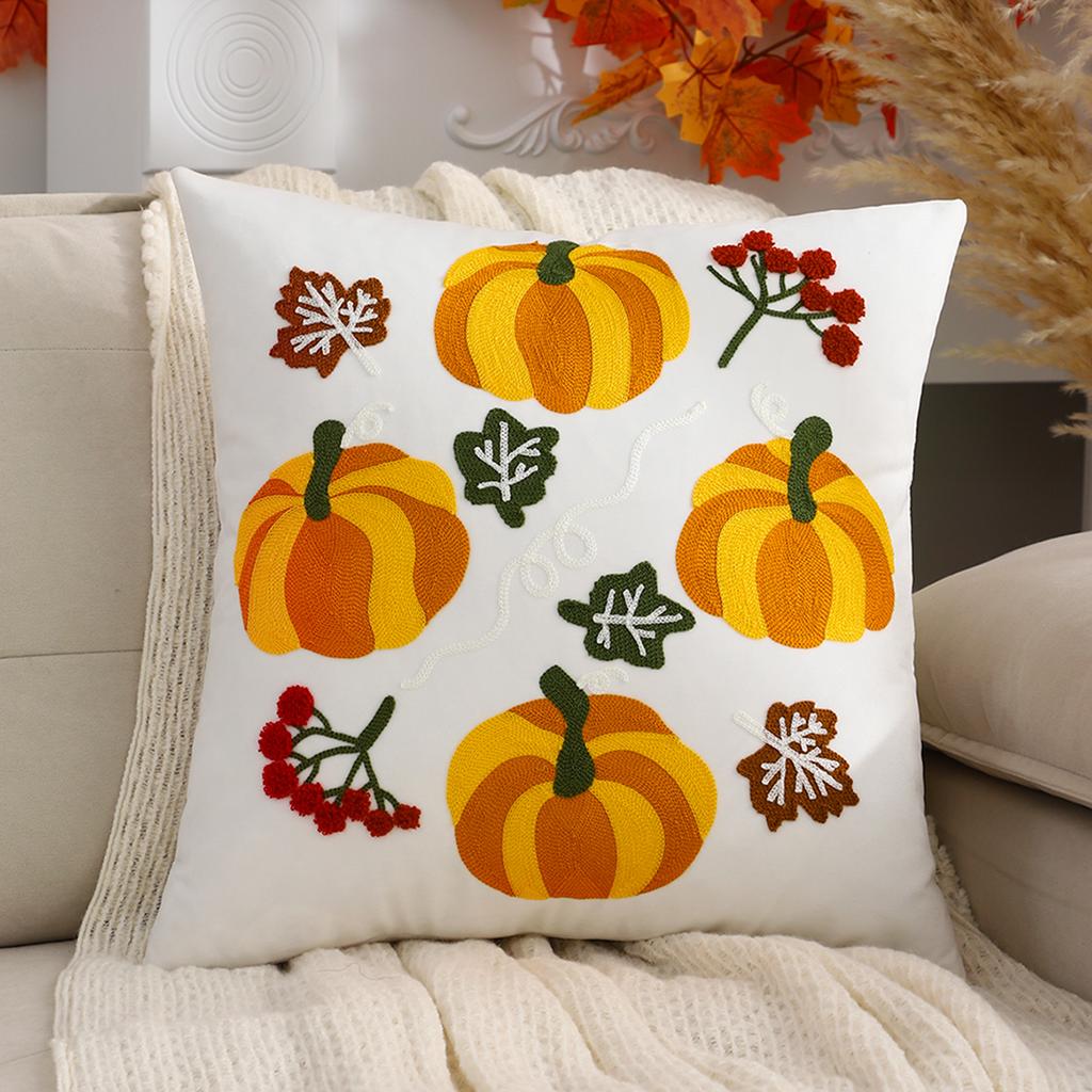 Velvet Knitted Throw Pillow Cover Spooky Pumpkin Embroidery Square American 18x18 Hotel Home Zipper Closure Halloween