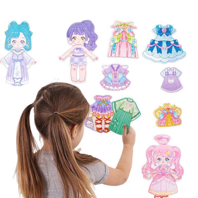 Princess Dress-Up Refrigerator Magnet Kids DIY Cartoon Magnetic Sticker Quiet Book for Toddlers 4pcs