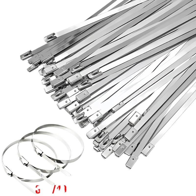 100 шт./пакет Устойчивая к ржавчине самоблокирующаяся металлическая бандажная лента для связывания, для наружного забора, кабельная стяжка из нержавеющей стали 201, для транспортных средств