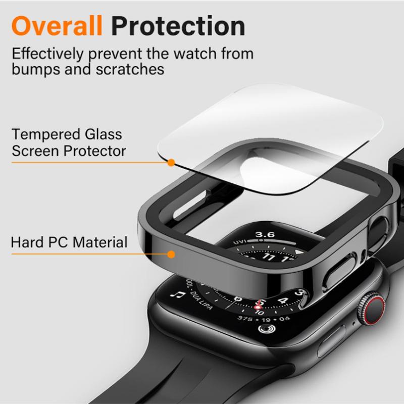 Стекло + чехол для Apple Watch Case 8 7 6 SE Защитная пленка для экрана Бампер с прямым краем IWatch Series 44 мм 40 мм 41 мм 45 мм 4 5 Водонепроницаемый чехол