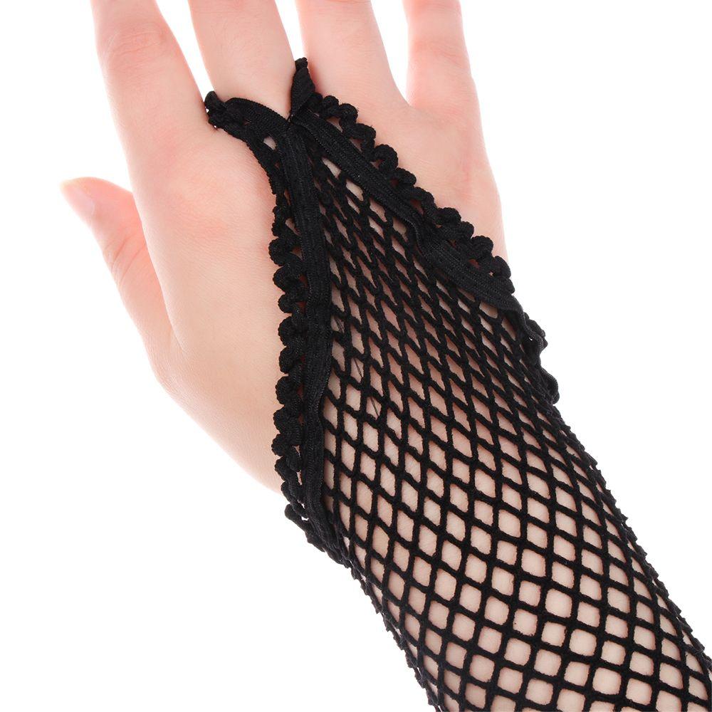 Women Net Breathable Solid Lace Mittens Fingeless Gloves Long Gloves Mesh Fishnet Gloves