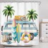 Beach Surf RV Shower Curtain – Tropical Palm Tree & Camping Car Design, Coastal Theme Bath Decor for Men & Boys, with 12 Hooks