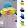 Summer Sun Hat for Baby Boy Girl Big Brim Kids Fisherman Cap Dinosaur Print Mesh Anti UV Beach Bucket Hat with Neck Cover