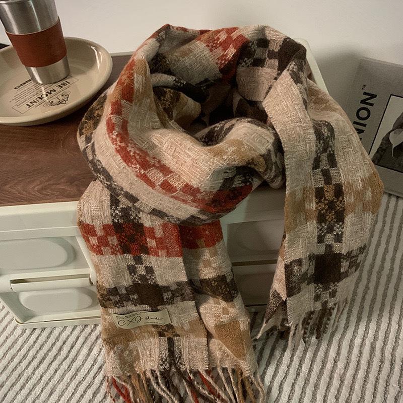 Women's Red Plaid Winter Scarf - Christmas & New Year Style, Thick & Warm, High-End Feel, Versatile Neck Warmer for Students