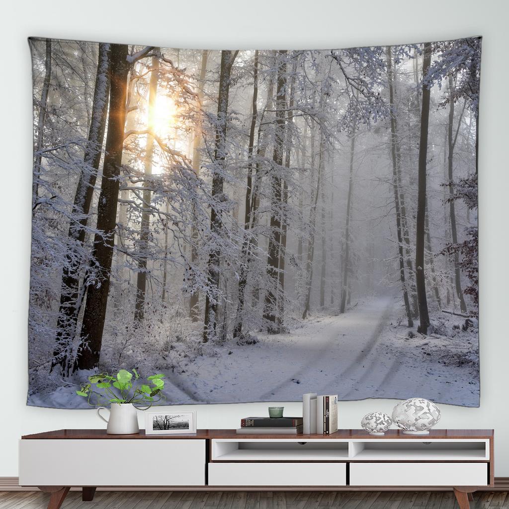 Зимний лес, снежный принт, гобелен с узором, домашняя спальня, гостиная, декор стен общежития, тканевый гобелен
