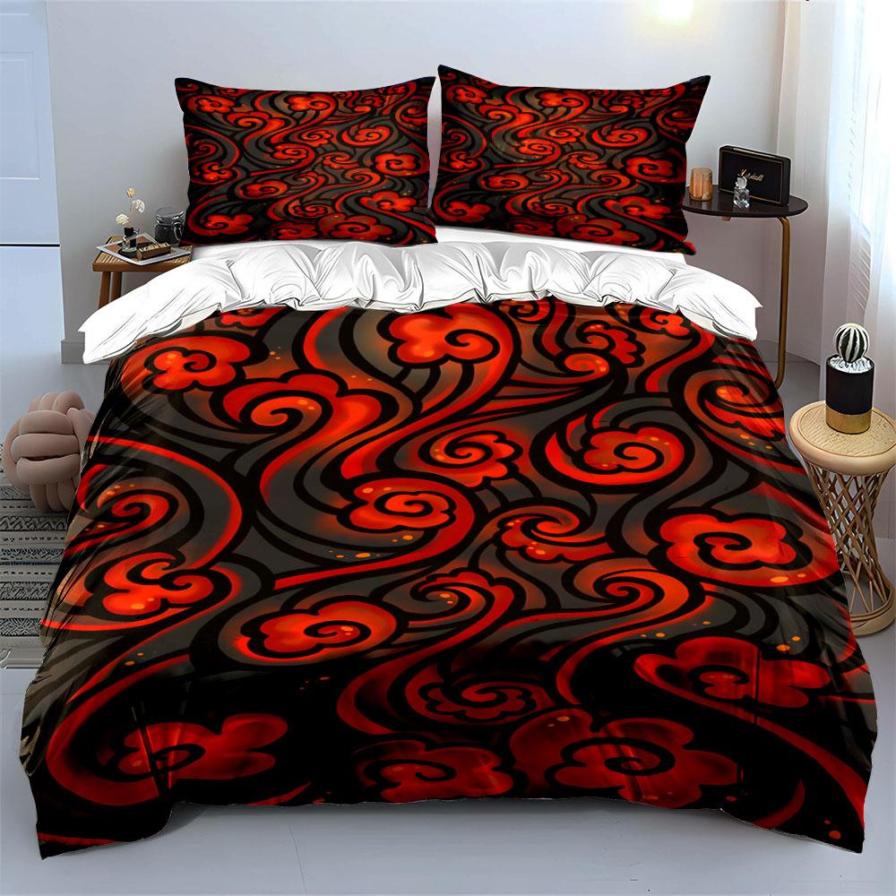 Red swirling cloud patterns. Bedding sets Duvet cover sets Duvet covers Pillowcases(1*Duvet Cover 2*Pillowcases without duvet insert)