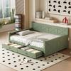 Sofa Bed Flieks 90x200 Daybed with Storage Space, Functional Bed with 2 Drawers, Green