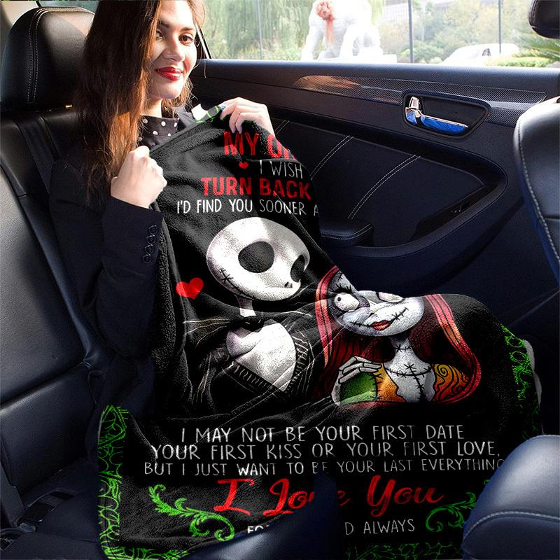 1pc. Nightmare Before Christmas Jack & Sally Romantic Quote Blanket, Perfect for Home Decor, Gift Idea, Seasonal Throw Blanket, Cozy Bedding