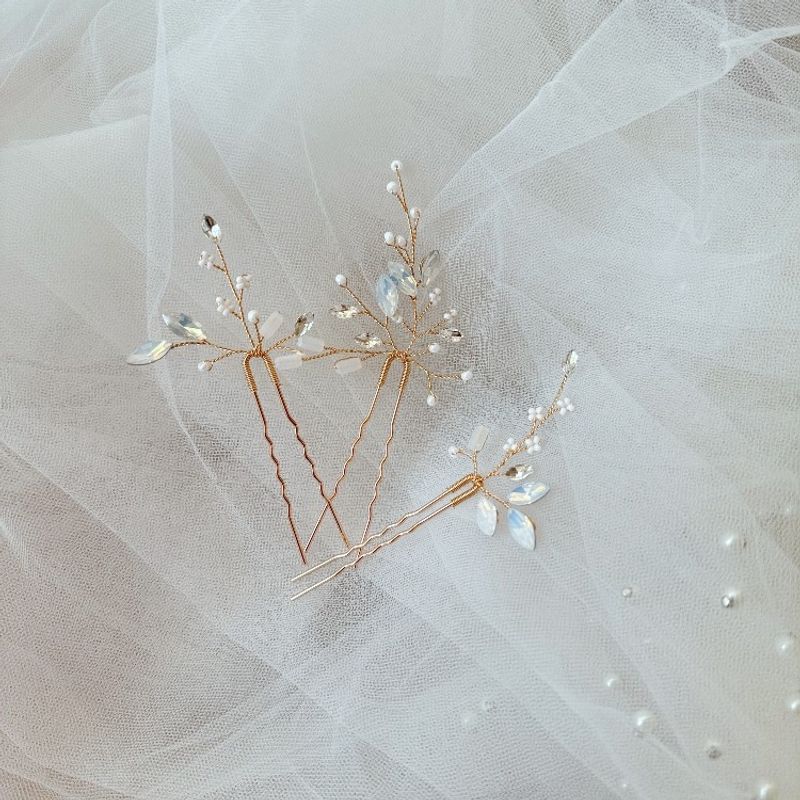 Copper Wire Handmade Beaded Sparkling Hairpin Accessories with Opal, Simple European and American Style Hair Flower for Outdoor Weddings