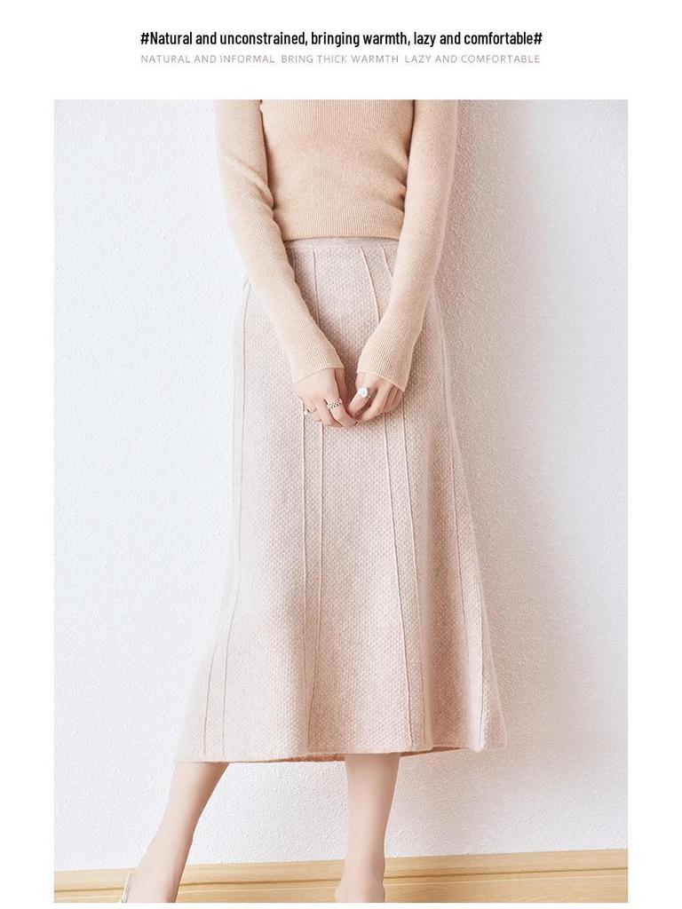 Женская шерстяная миди-юбка А-силуэта - Эластичная высокая талия, Расклешенная, Стройнящая, Вязаная для осени/зимы