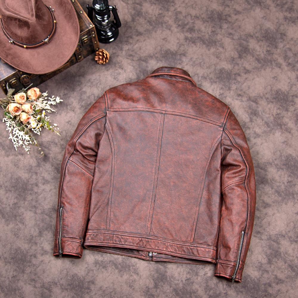 Chinese Size Vintage Genuine Leather Jacket Men Real Cowhide Suit Jacket Bomber Jacket