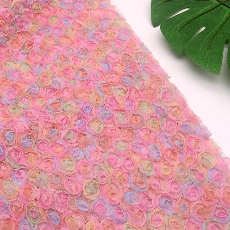 1Yard Three-Dimensional Rose Petal Embroidery Fabric 130cm Width DIY Costume Dress Birthday Party Decrotation Embroidery Fabric