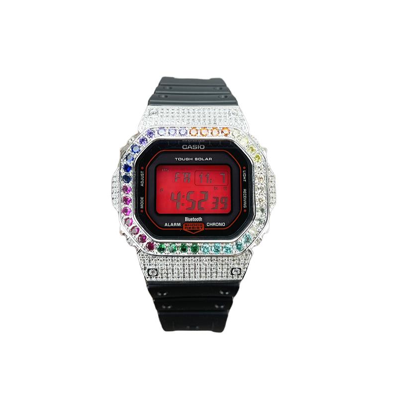 Casio Индивидуальные часы GW-B5600AR-1PR Экран крови Сильное сердце Ручная пробивка инкрустированное серебро полный бриллиант GW-B5600AR-1PR(Watch6-GaiZhuang-BanZuanXueGe)