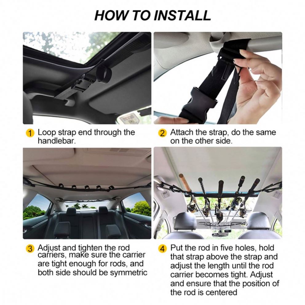 Baiyuheng Adjustable Car Fishing Rod Holder with Belt for Fishing Rod Storage - Essential Car Accessory for Anglers