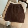 Mini Skirt Solid Color Imitation Mink Fleece High-Waisted Winter Skirt Hip Wrapped Short Skirt Commuting Street Daily Wear
