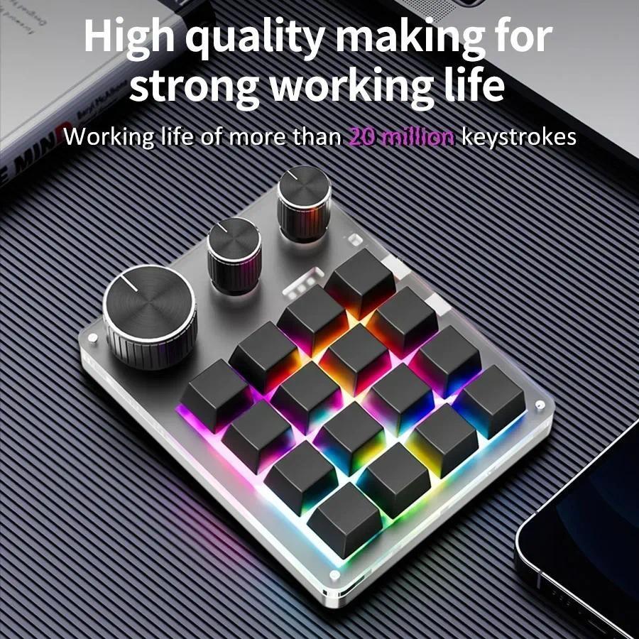 One-handed Mechanical Keyboard 16 Keys 3 Mode Macro Mechanical Keyboard Portable USB RGB Gaming Custom Programming Knob