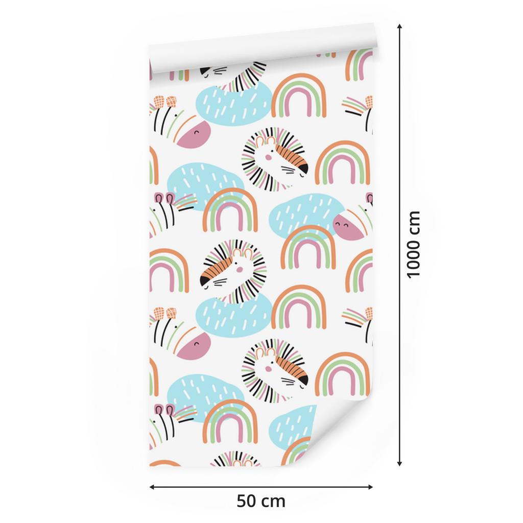 Pastel Rainbow Animals Wallpaper for Living Room and Bedroom 50x1000