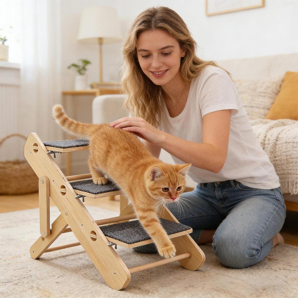Dog Stairs Non-Slip Stable Foldable 3-Step Pet Stairs for Climbing Home Living Room Bedside Bedroom Sofa Couch Chair