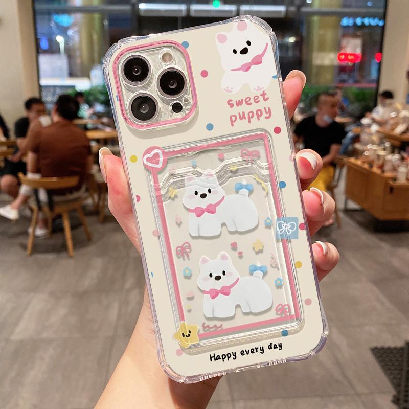 Cute Cartoon Dog Phone Case For iPhone 13 15 16 11 12 14 Pro Max XR XS X 7 8 Plus SE Soft Wallet Card Slot Bag Holder Cover Capa