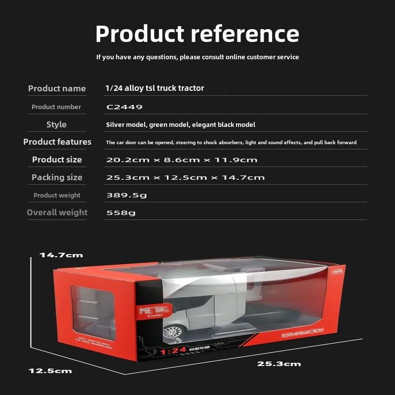 1:24 Tesla SEMI Truck Head Trailer Model Simulation Metal Alloy Diecast Sound and Light Gift with Boys Collection Car Model Children Toy