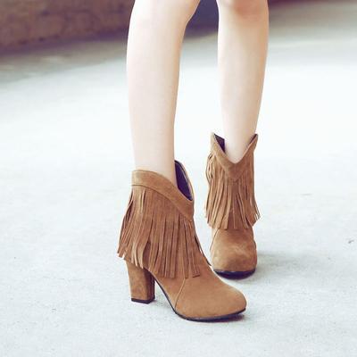 Весенне-осенние матовые короткие ботинки, модный толстый каблук, повседневные с кисточками