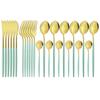24Pcs/Set Stainless Steel Gold Dinnerware Mint Gold Dinner Knife Forks Coffee Spoon Cutlery Set Kitchen Tableware Silverware Set
