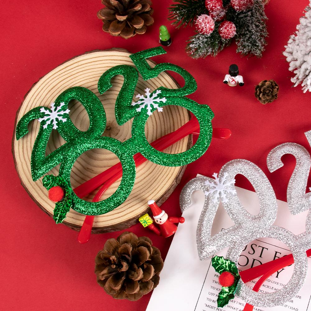 Блестящие очки с цифрами 2025 года, золотые, красные, зеленые, серебряные, очки для рождественской вечеринки, рождественские очки, очки для празднования Нового года, реквизит для фотосъемки