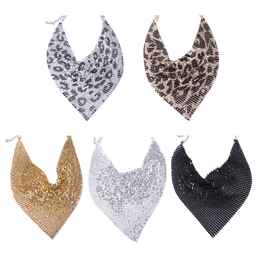 Aesthetic Leopard Print Necklace Chain Choker Detachable Collar Metal Triangular Scarf Girls