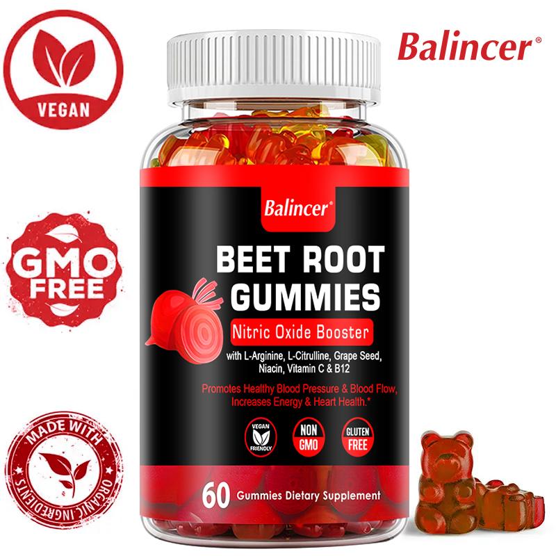 Beet Root Gummies 1000mg, Nitric Oxide Booster, 60 Count, Vegan Non GMO Gluten Free Dietary Supplement