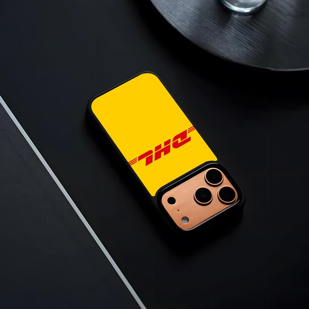 Модный Чехол для Телефона INS D-DHL Логотип Для IPhone 17 16 15 14 13 12 Pro Max Plus Черная Рамка Жесткий Корпус