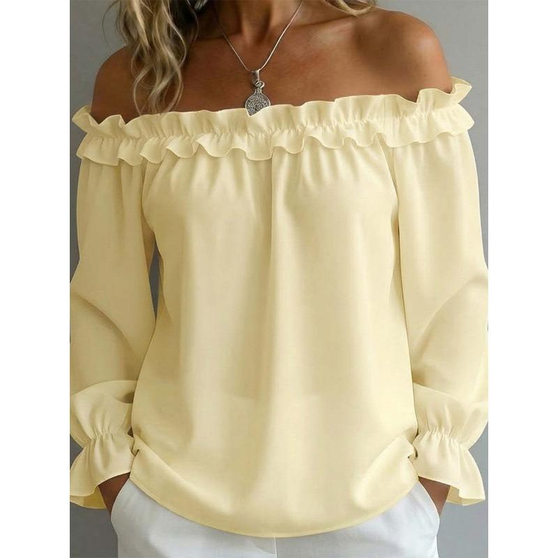 IHUASU Women's Fashion One-shoulder Long Sleeve Spring Autumn Casual Blouses & Shirts Elegant