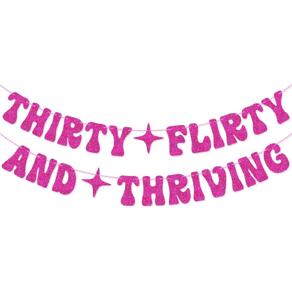 Hot Pink Thirty Flirty And Thriving Banner Talk Thirty to Me Banner for Women's 30th Birthday Party Decorations
