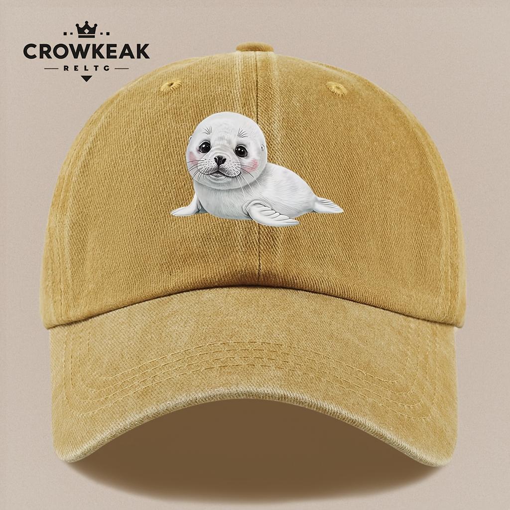pc Cute Cartoon Seal Pattern Design Printed Baseball Cap Black Papa Trucker Hat Breathable Comfortable Solid Color Easy Retro S